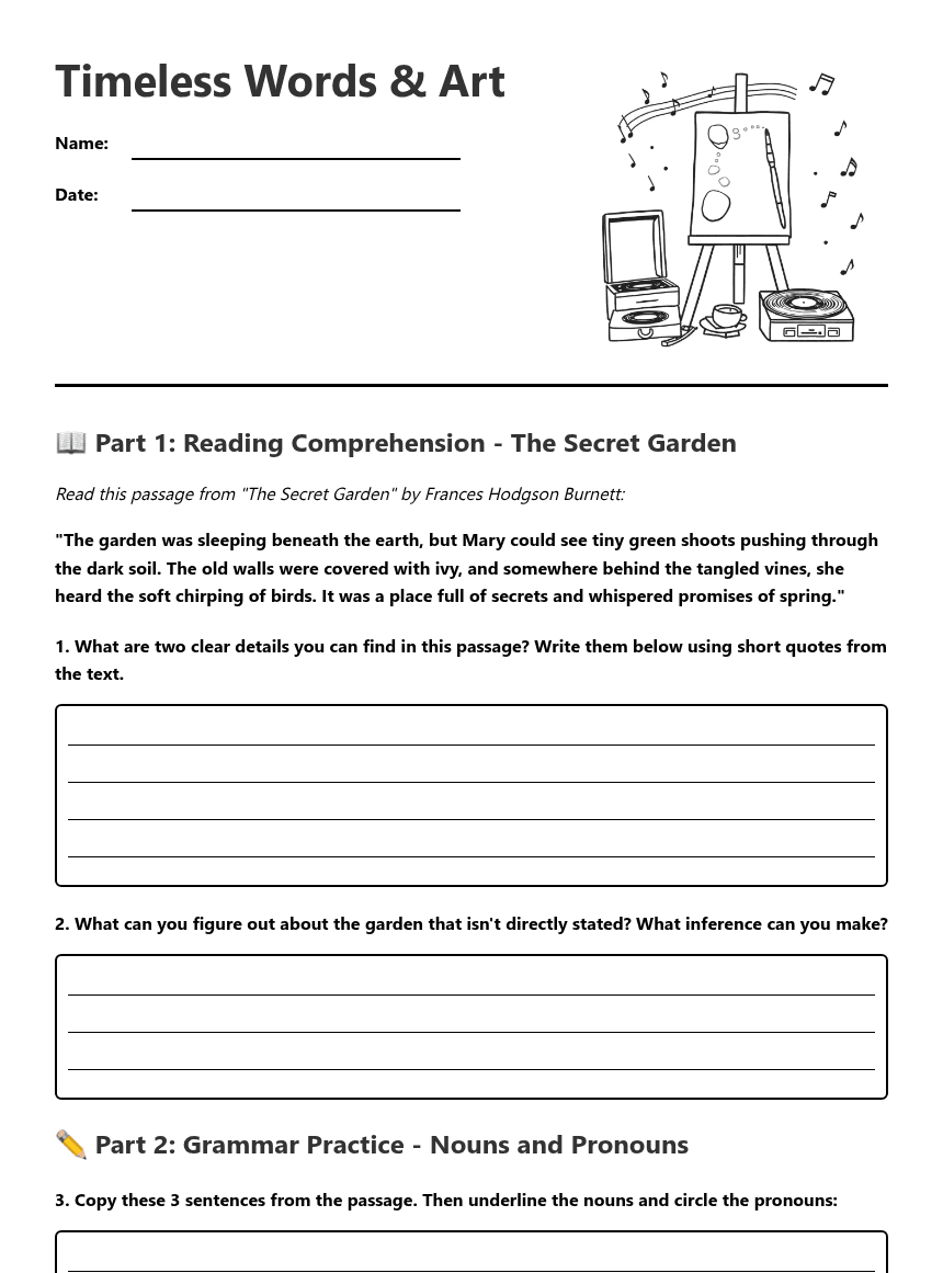 Timeless Words & Art worksheet preview