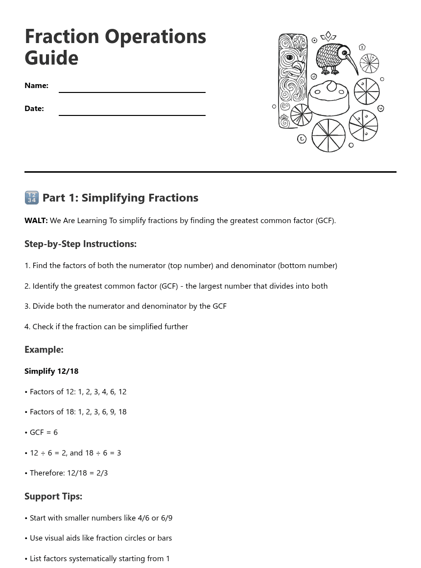 Fraction Operations Guide worksheet preview