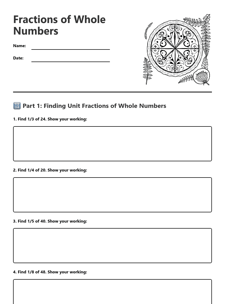 Fractions of Whole Numbers worksheet preview