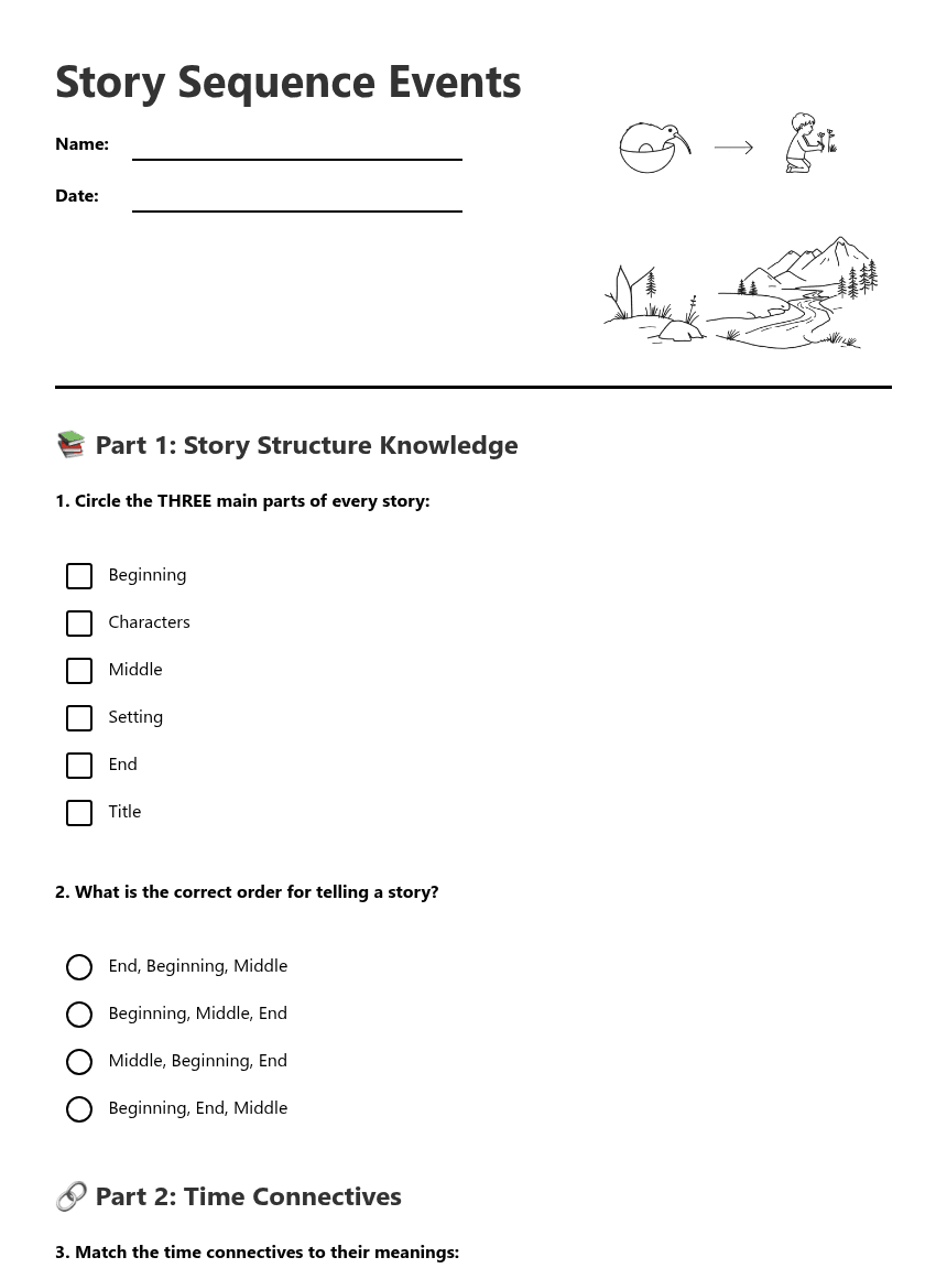Story Sequence Events worksheet preview