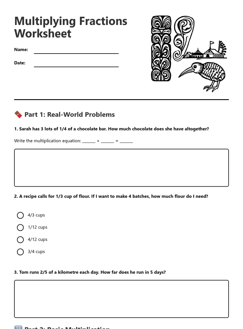 Multiplying Fractions Worksheet