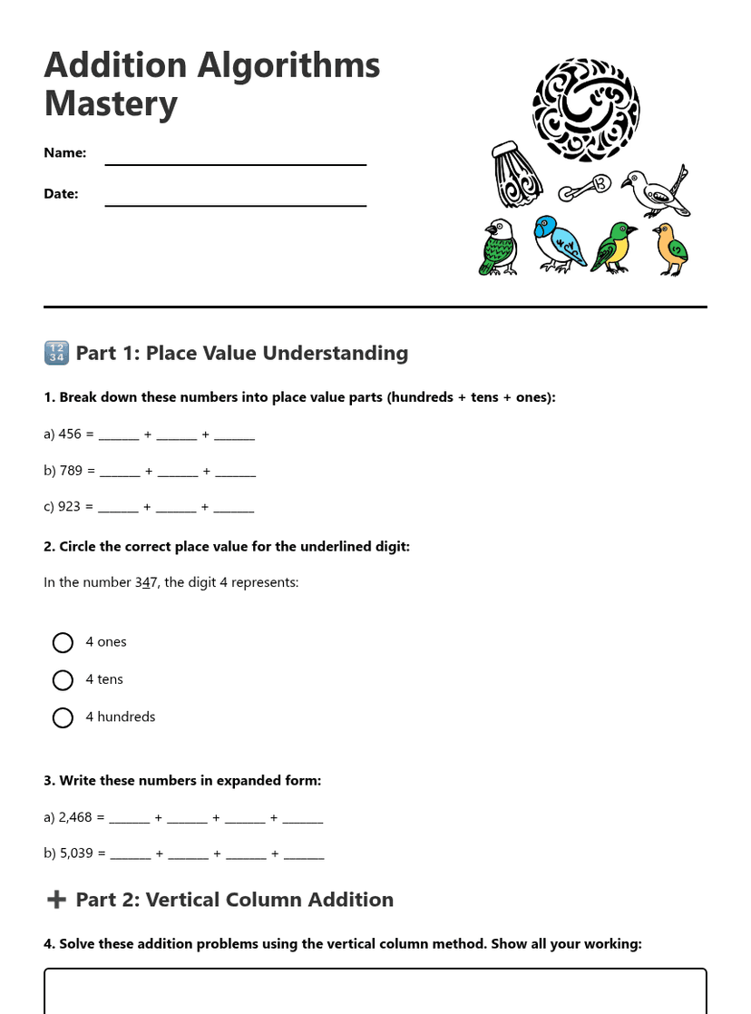 Addition Algorithms Mastery