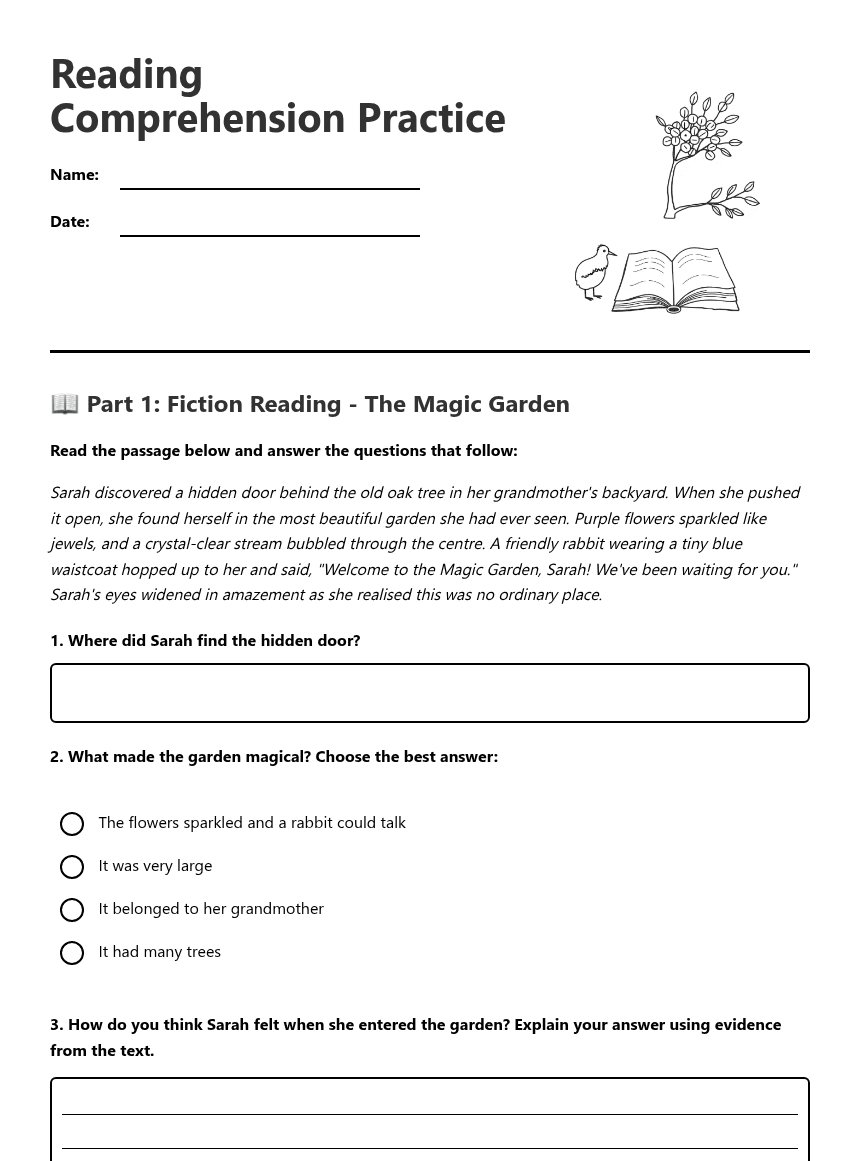 Reading Comprehension Practice worksheet preview