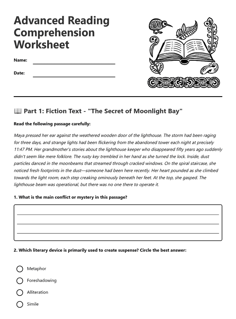 Advanced Reading Comprehension Worksheet