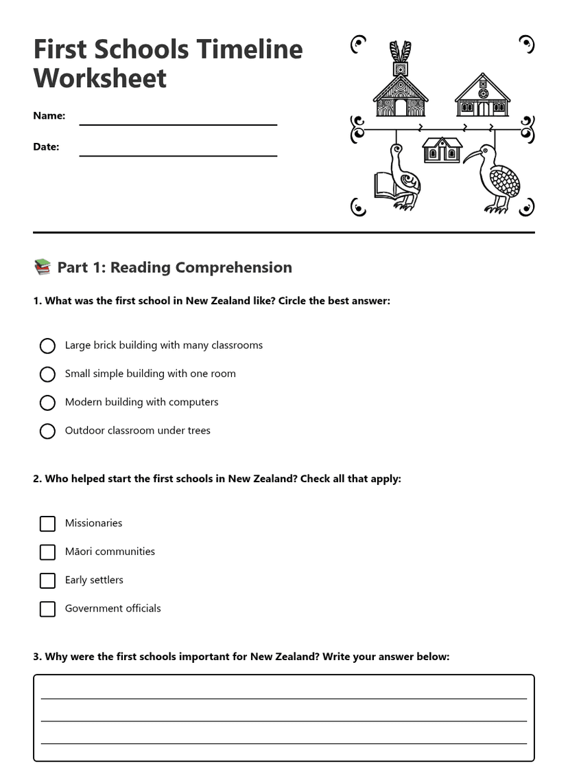 First Schools Timeline Worksheet