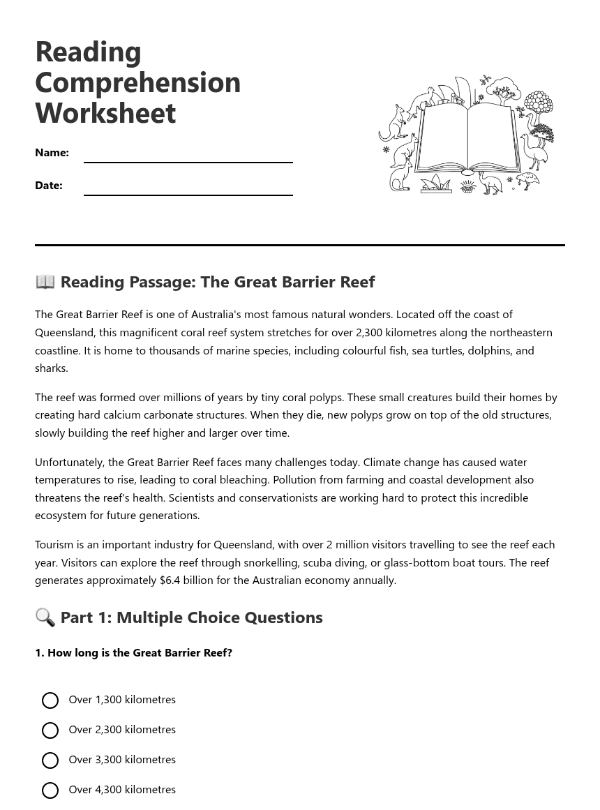 Reading Comprehension Worksheet worksheet preview