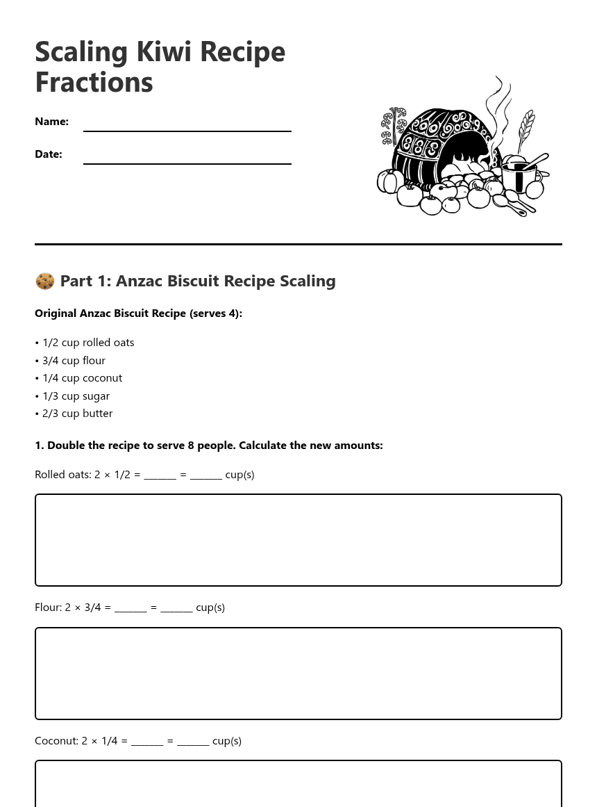 Scaling Kiwi Recipe Fractions worksheet preview