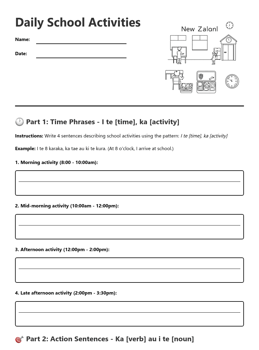 Daily School Activities worksheet preview