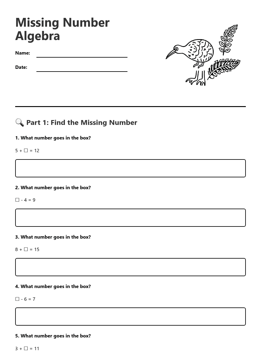 Missing Number Algebra worksheet preview