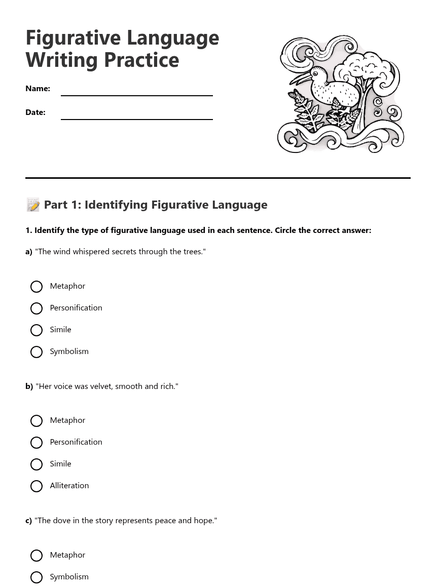 Figurative Language Writing Practice worksheet preview