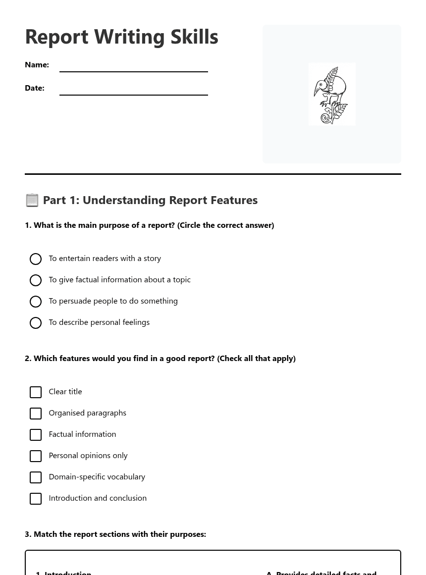 Report Writing Skills worksheet preview
