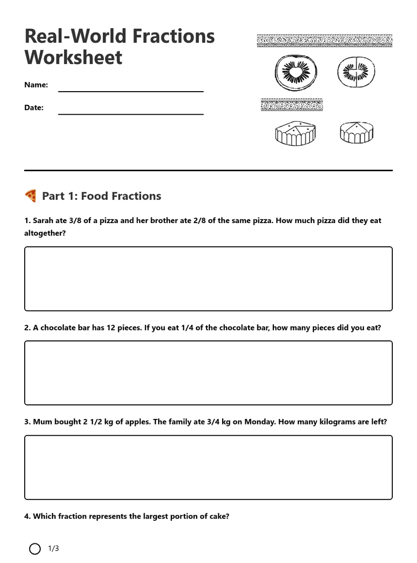Real-World Fractions Worksheet