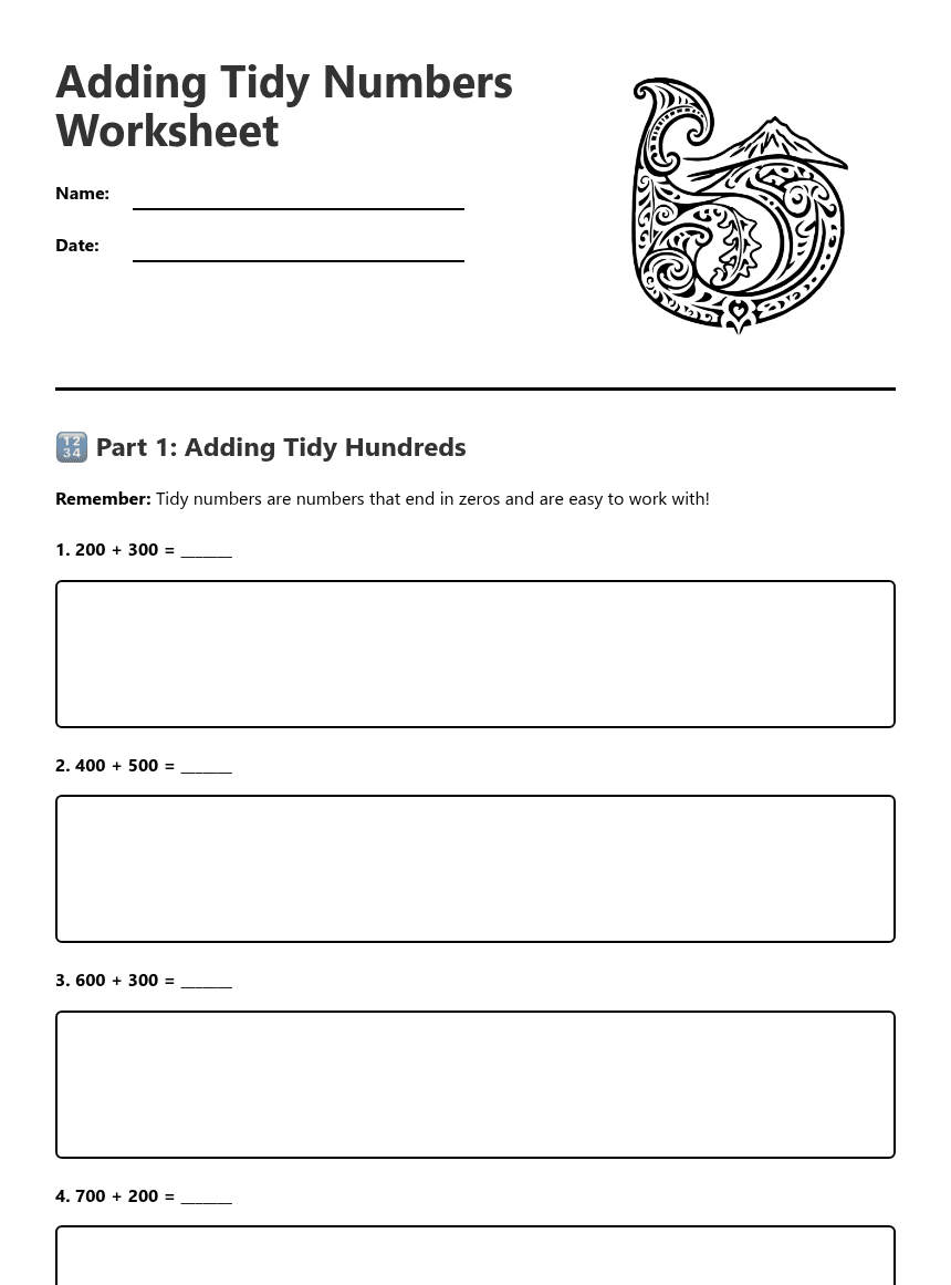 Adding Tidy Numbers Worksheet worksheet preview
