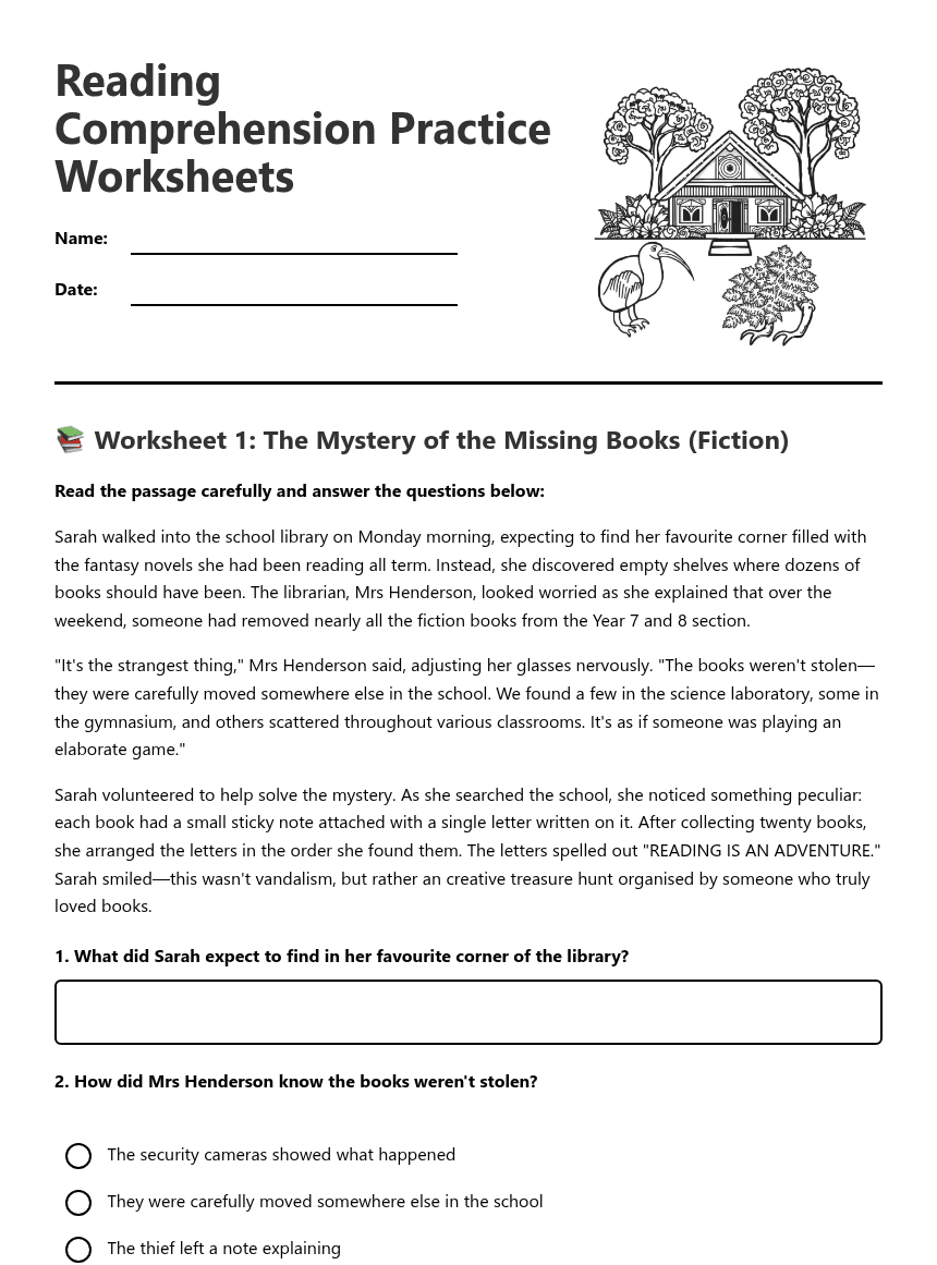 Reading Comprehension Practice Worksheets worksheet preview