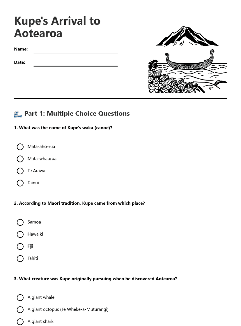 Kupe's Arrival to Aotearoa