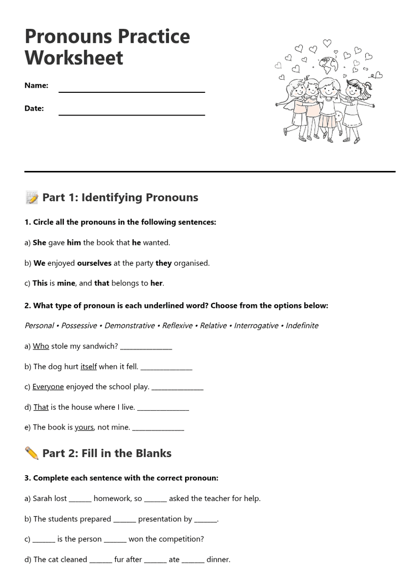 Pronouns Practice Worksheet