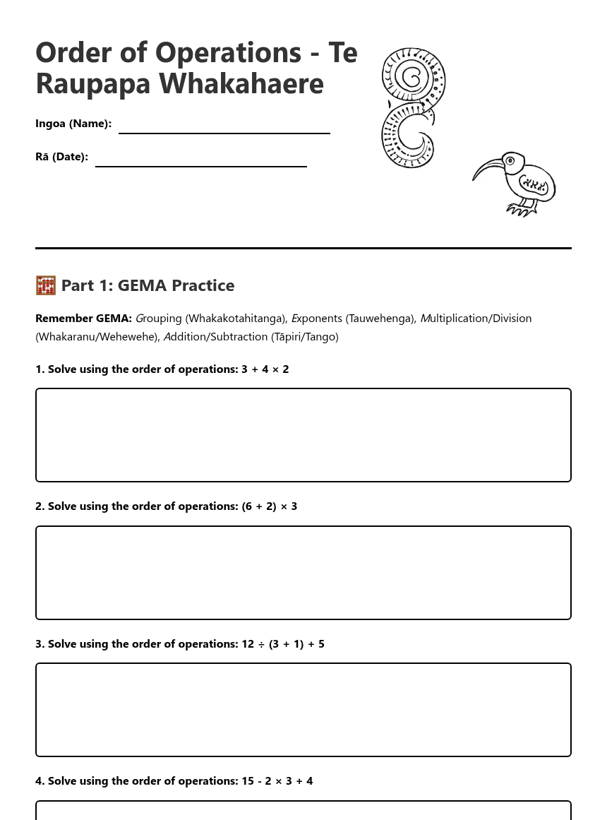 Order of Operations worksheet preview