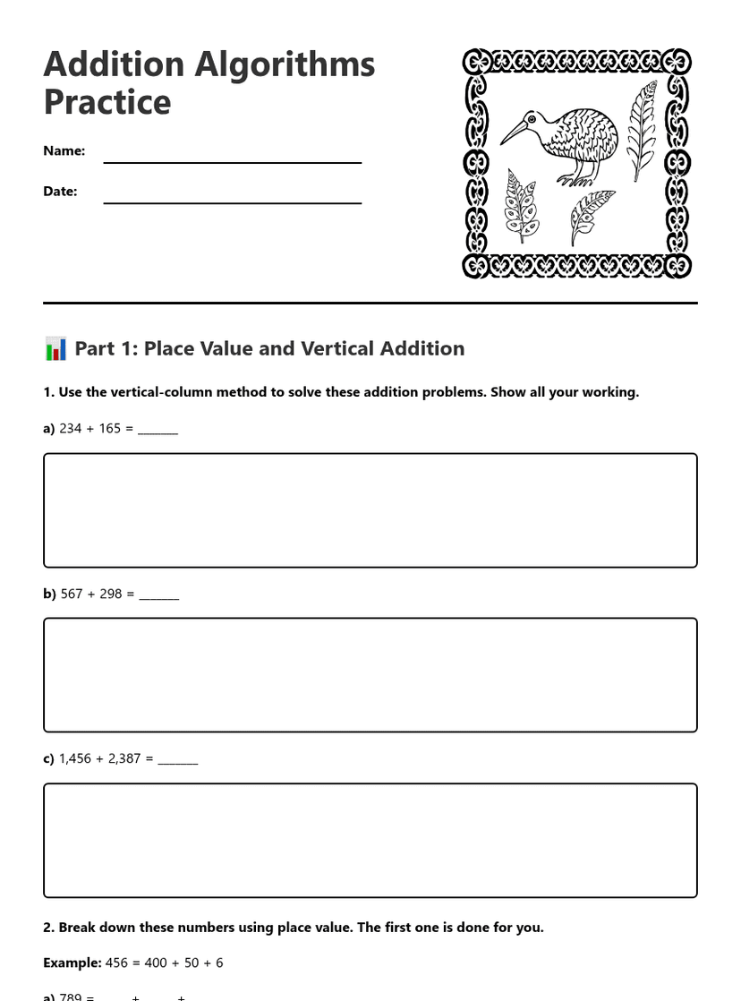 Addition Algorithms Practice