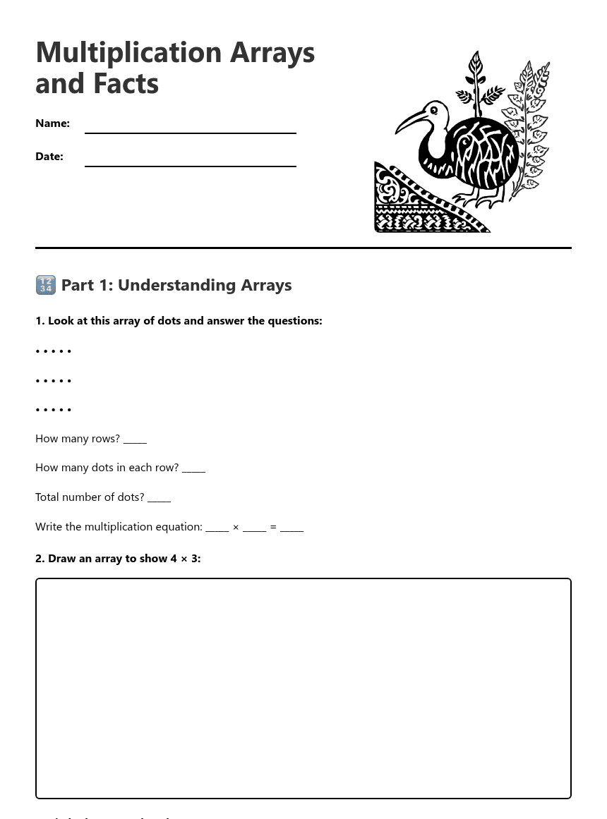 Multiplication Arrays and Facts worksheet preview