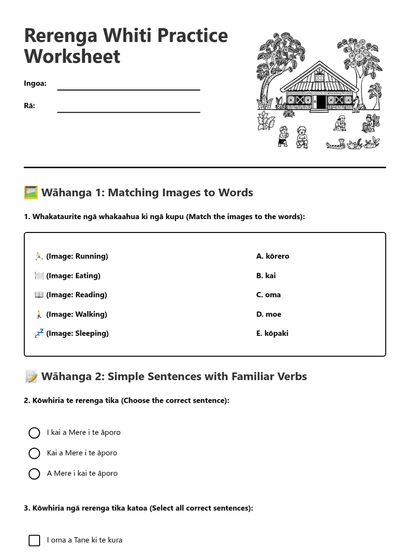 Rerenga Whiti Practice Worksheet