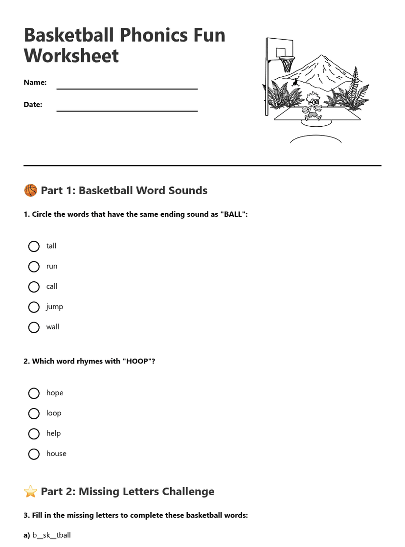 Basketball Phonics Fun Worksheet