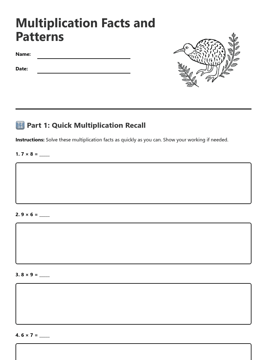 Multiplication Facts and Patterns worksheet preview