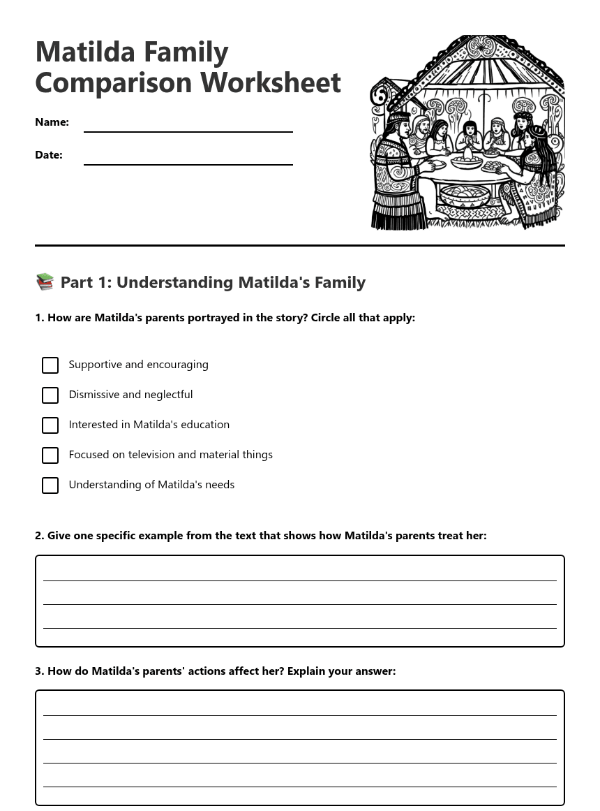 Matilda Family Comparison Worksheet worksheet preview
