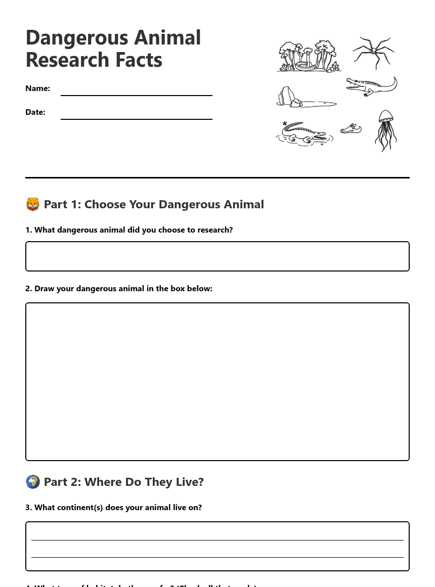 Dangerous Animal Research Facts worksheet preview