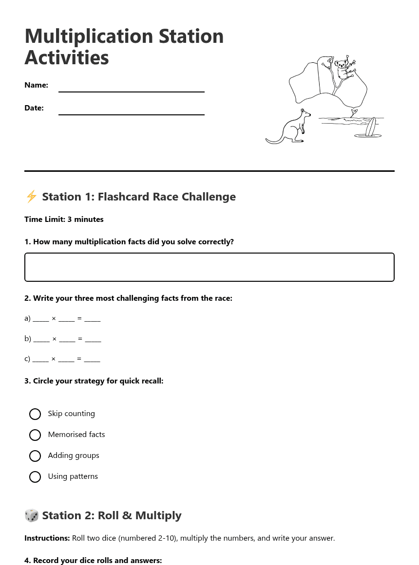 Multiplication Station Activities worksheet preview