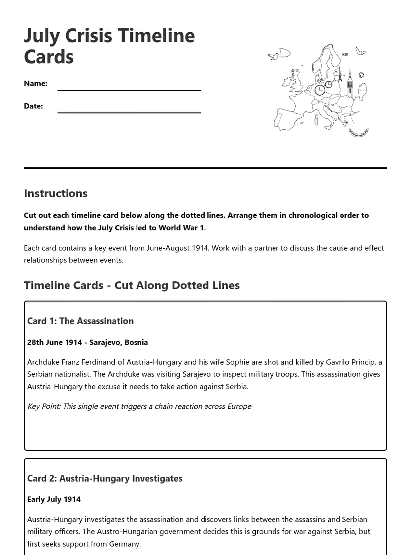 July Crisis Timeline Cards