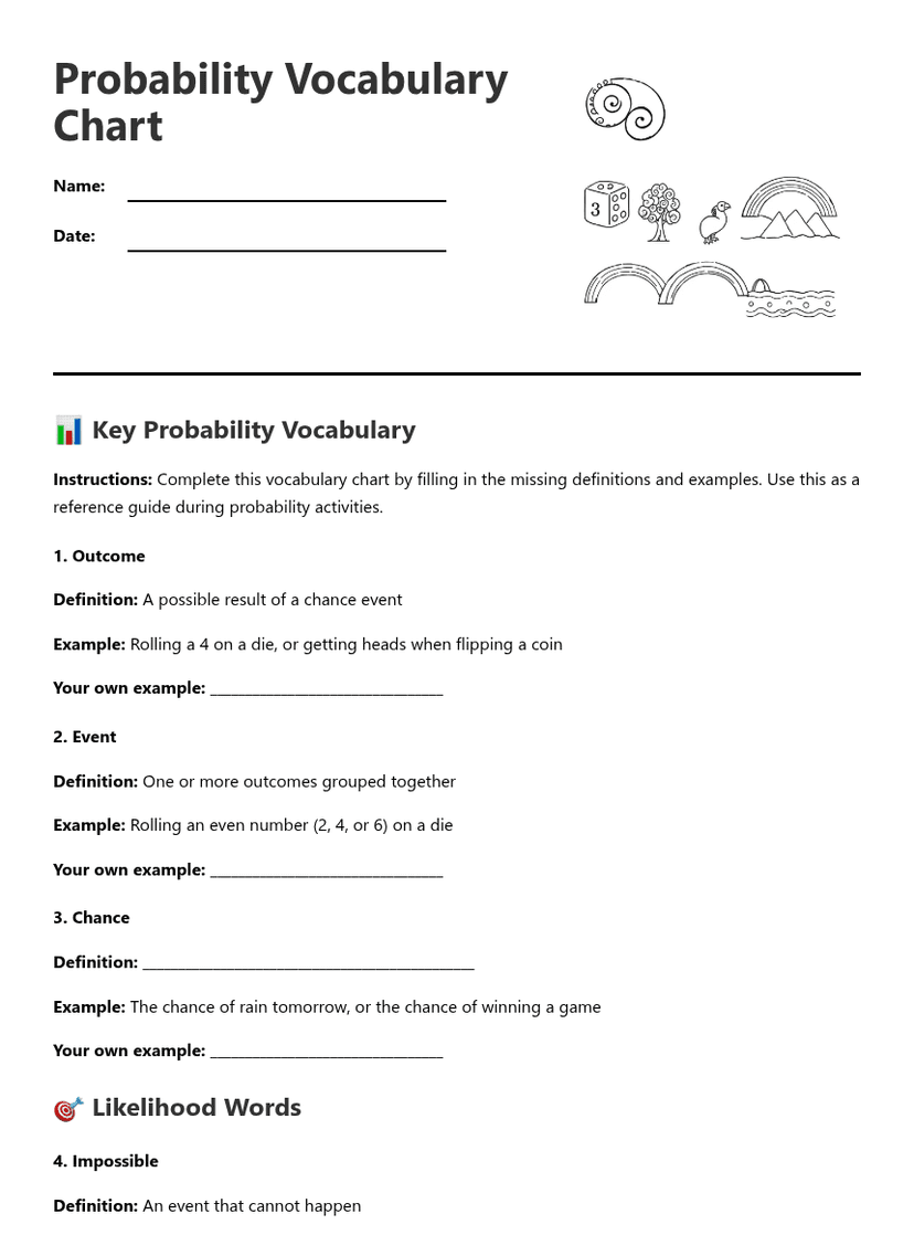 Probability Vocabulary Chart
