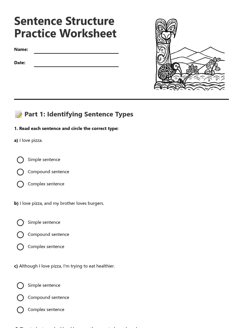 Sentence Structure Practice Worksheet
