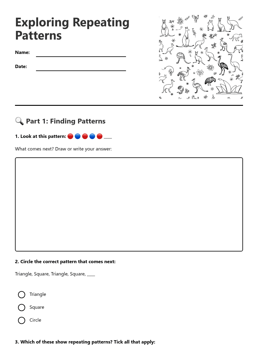 Exploring Repeating Patterns worksheet preview
