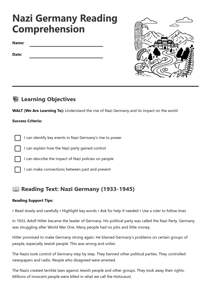 Nazi Germany Reading Comprehension worksheet preview