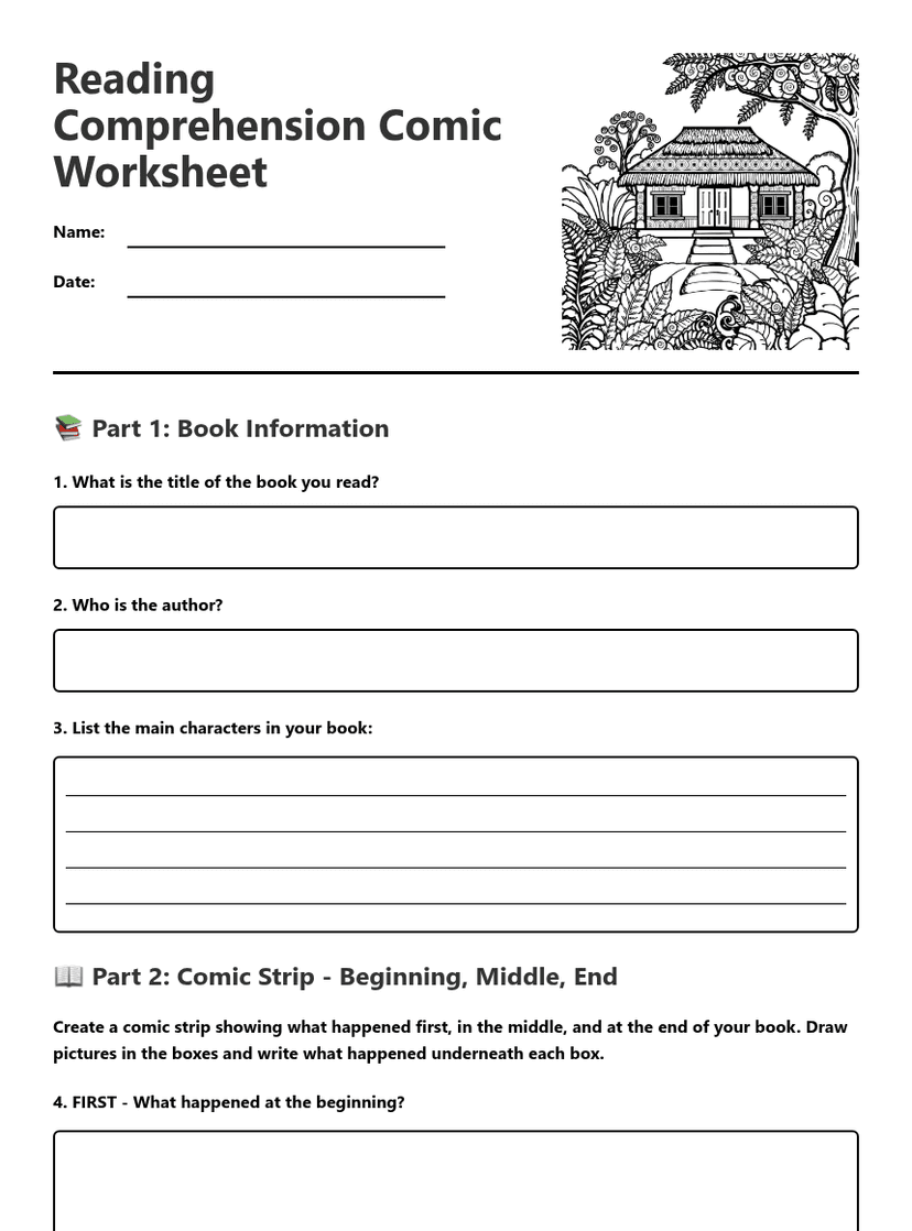 Reading Comprehension Comic Worksheet