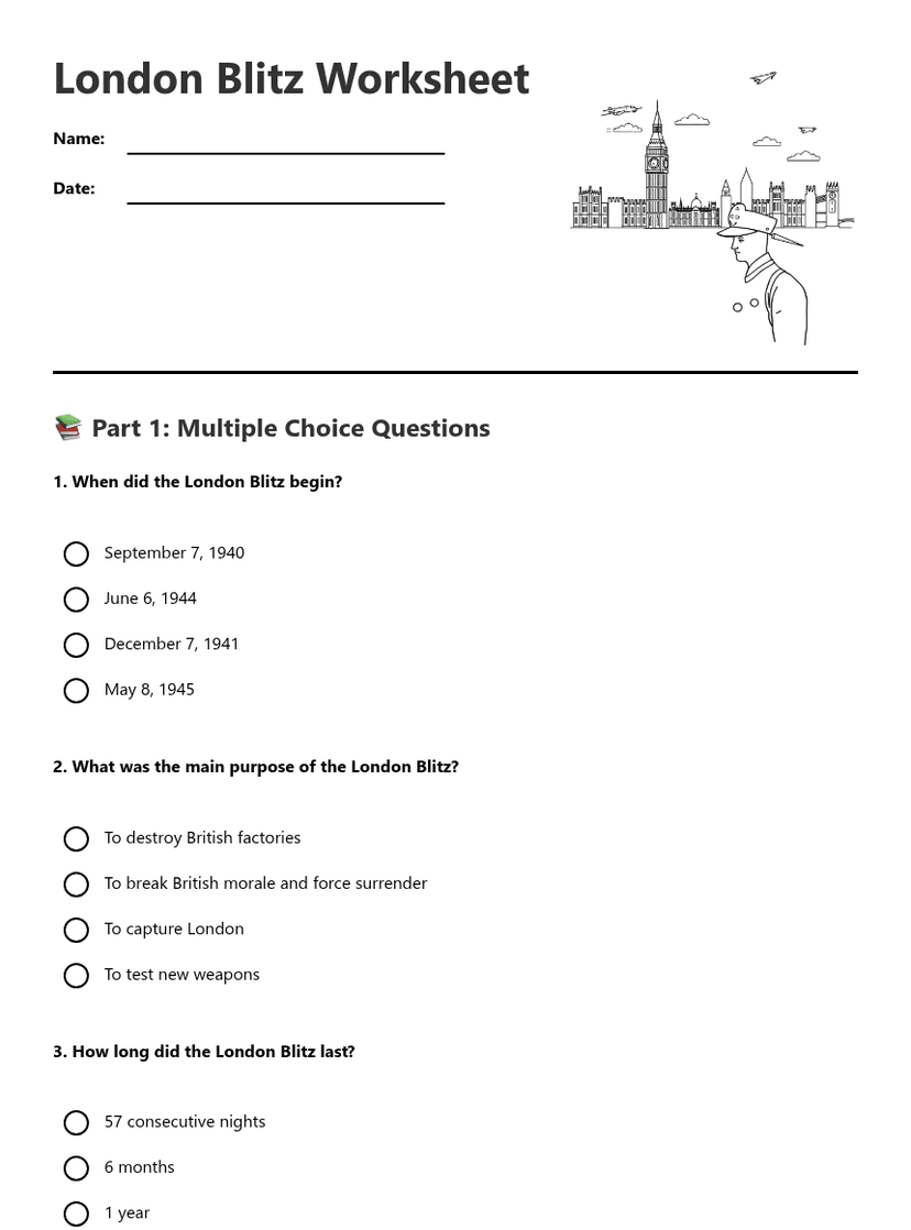 London Blitz Worksheet