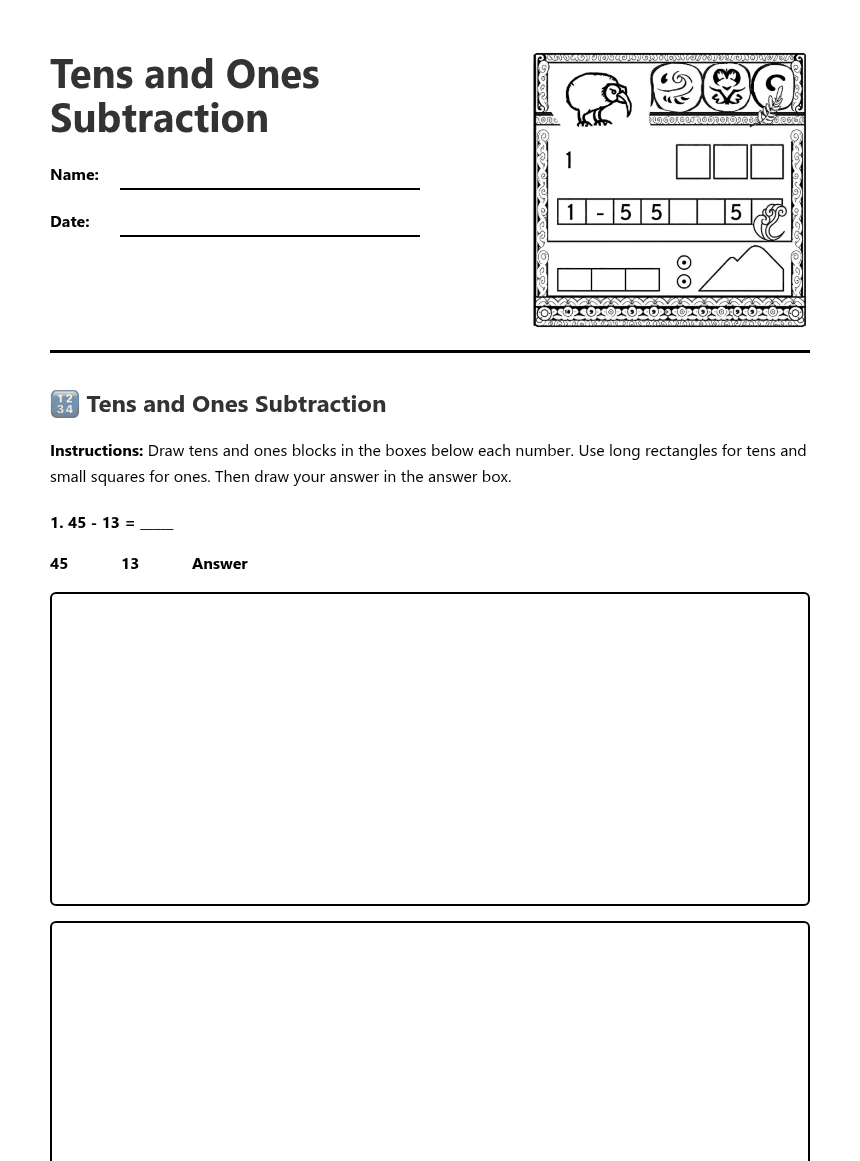Tens and Ones Subtraction worksheet preview