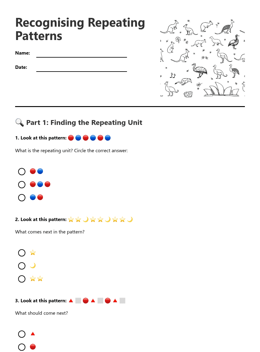 Recognising Repeating Patterns worksheet preview