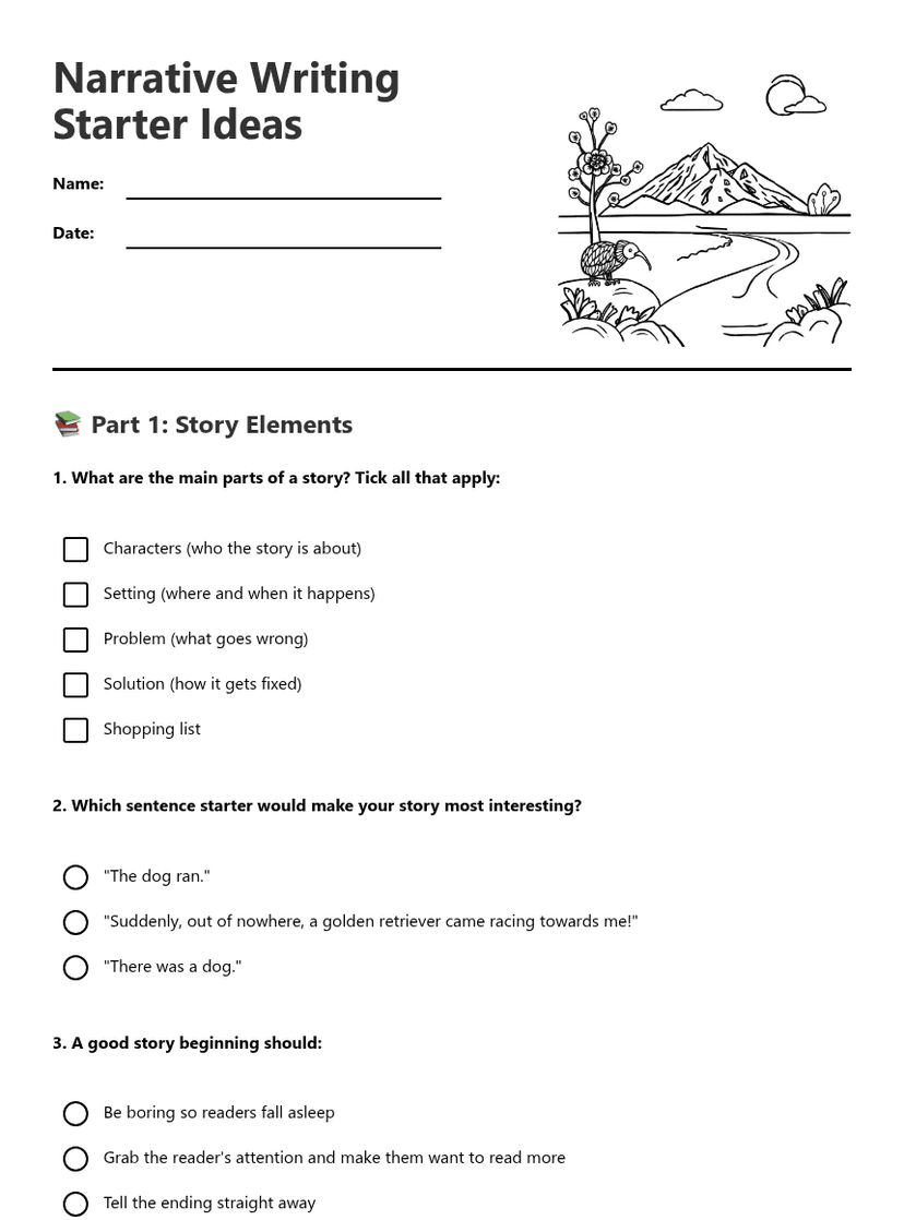 Narrative Writing Starter Ideas