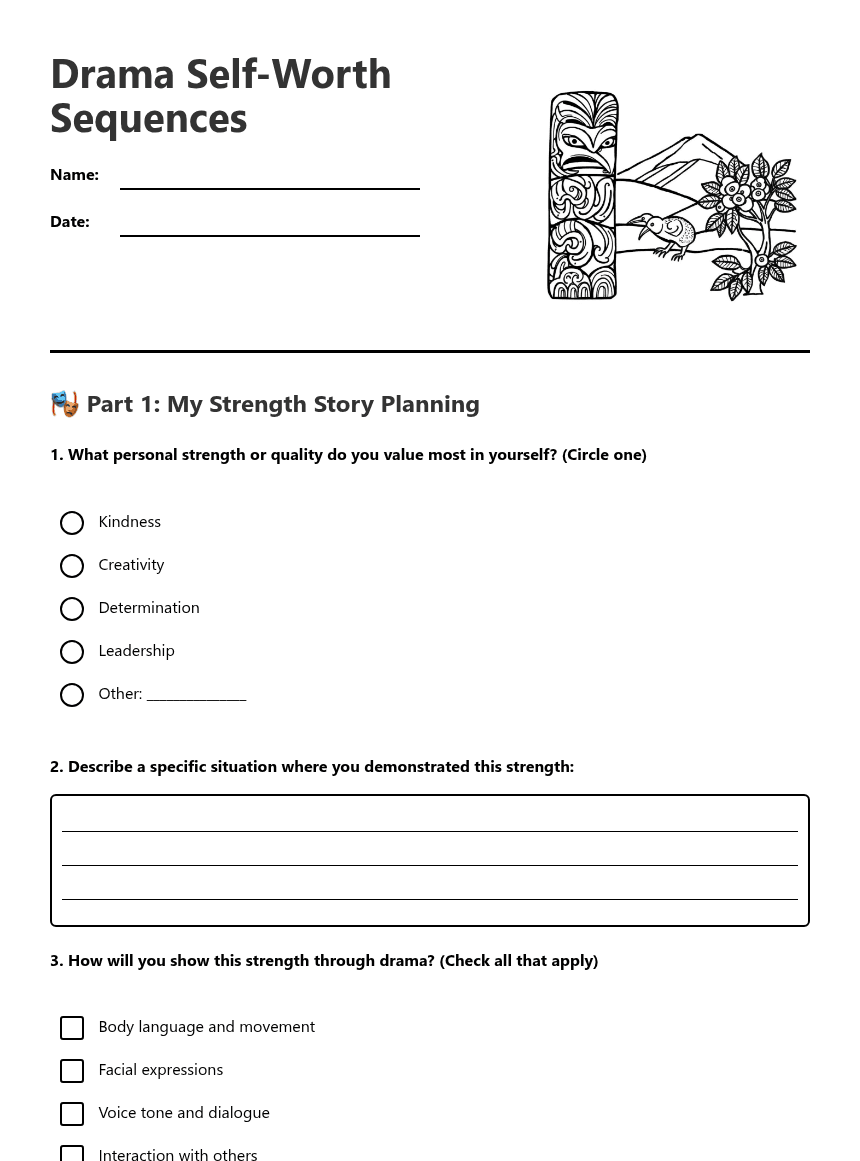 Drama Self-Worth Sequences worksheet preview