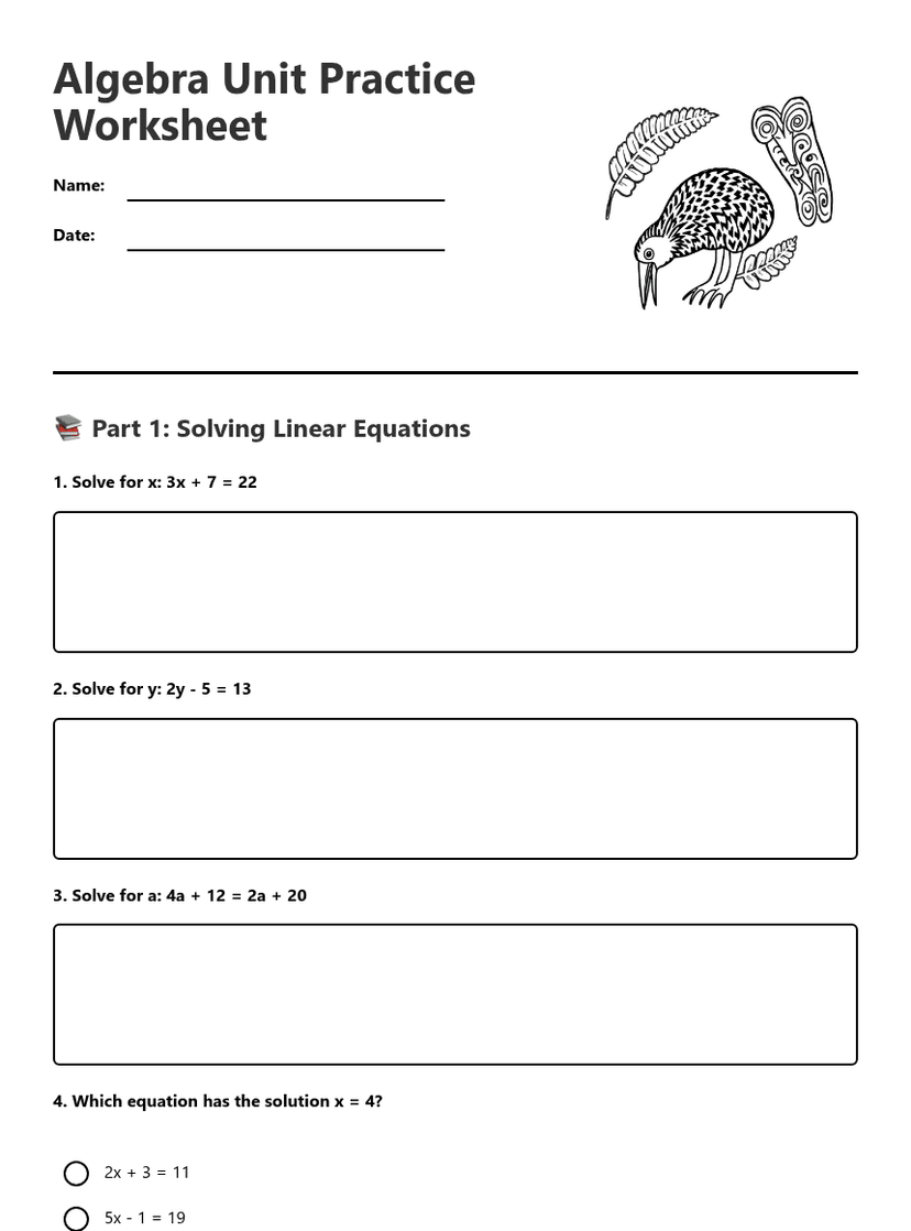 Algebra Unit Practice Worksheet
