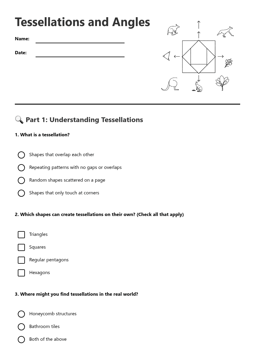 Tessellations and Angles worksheet preview