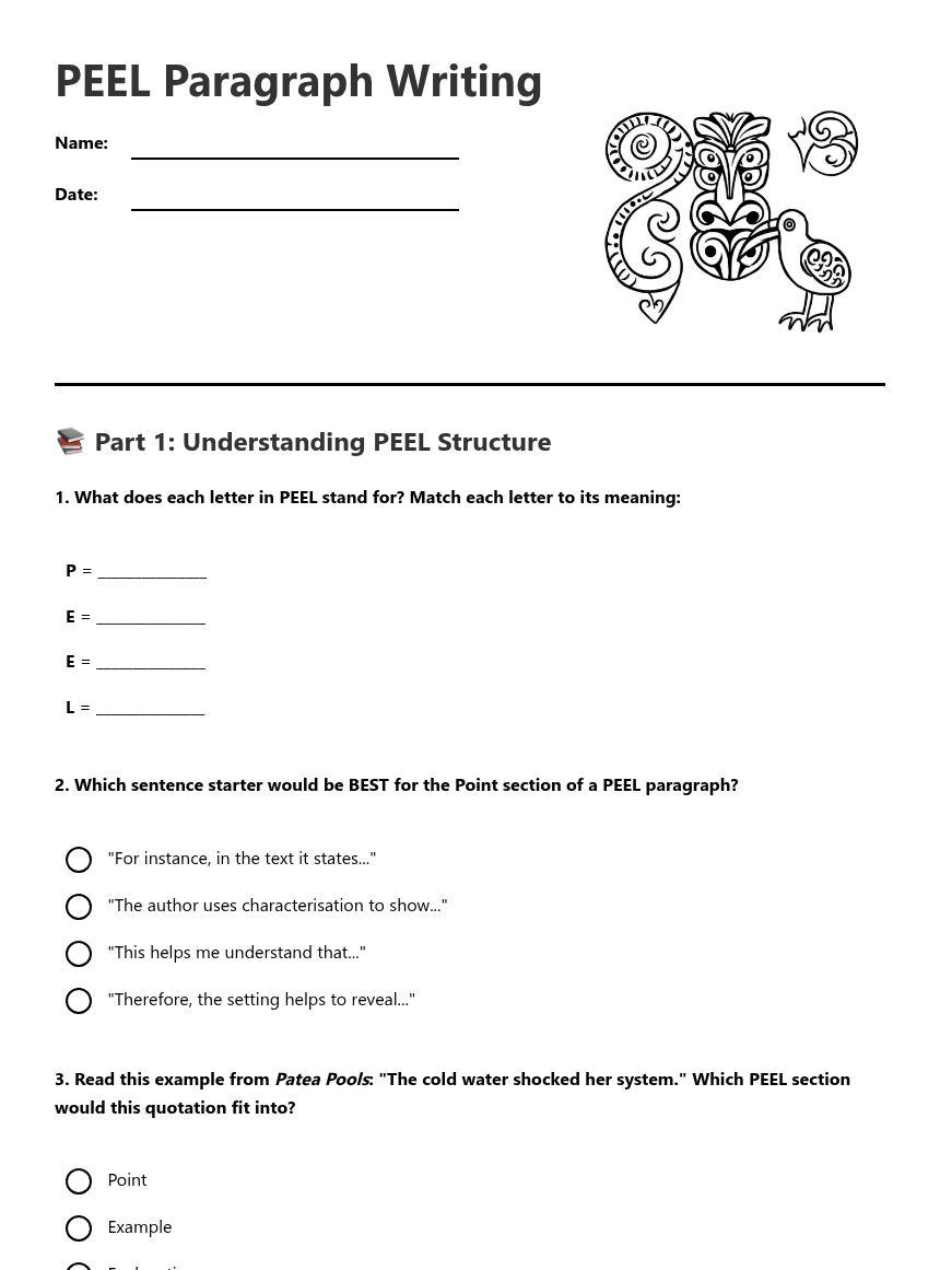 PEEL Paragraph Writing worksheet preview