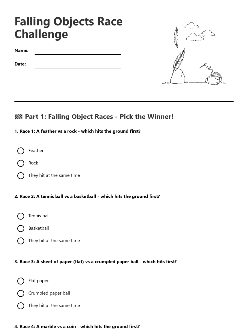 Falling Objects Race Challenge worksheet preview