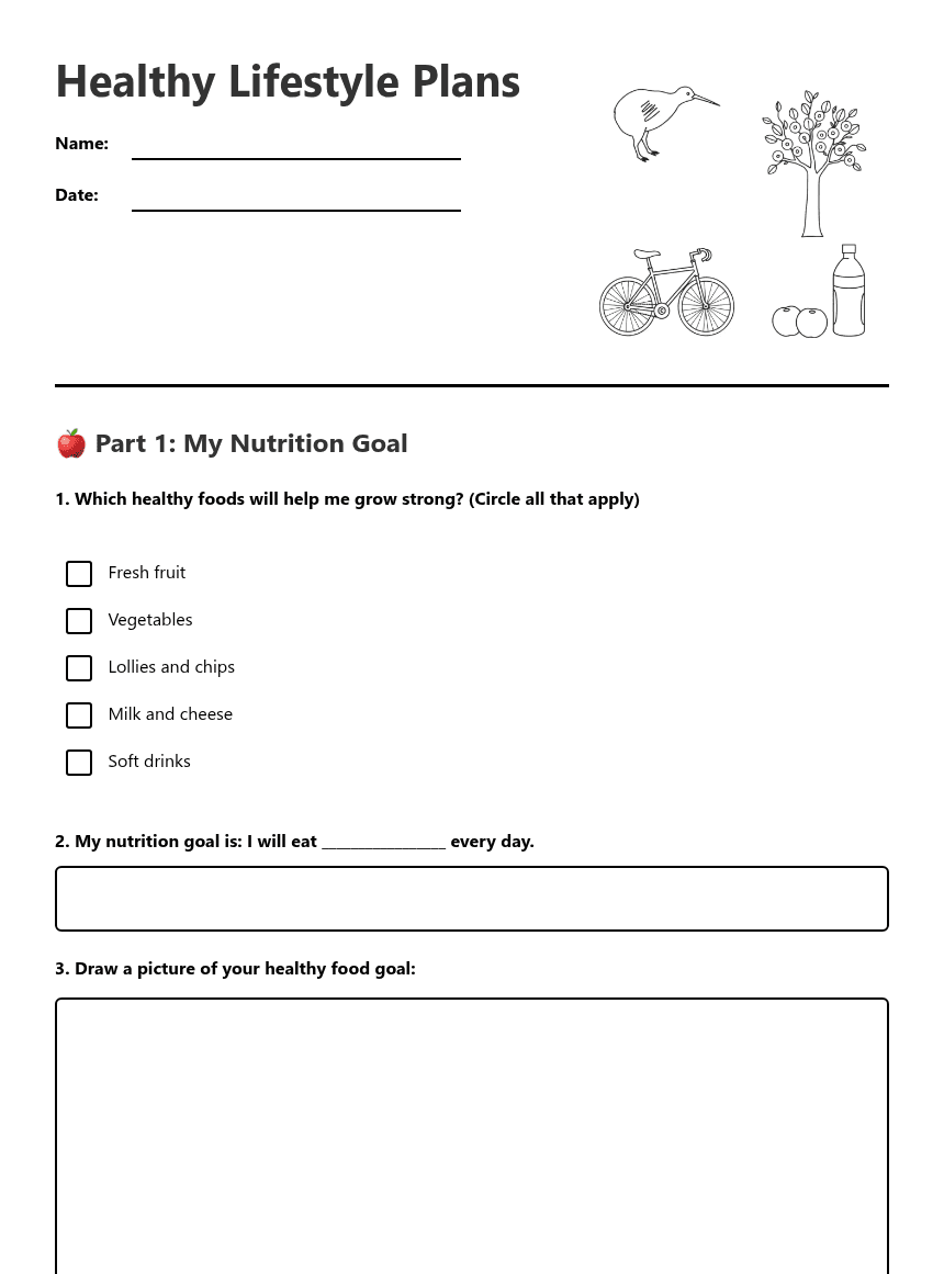 Healthy Lifestyle Plans worksheet preview