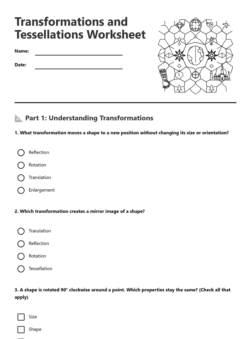 Transformations and Tessellations Worksheet