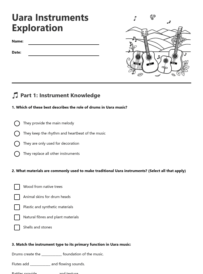Uara Instruments Exploration worksheet preview