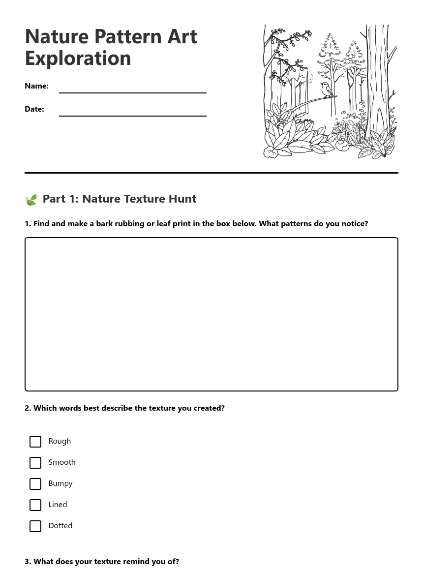 Nature Pattern Art Exploration worksheet preview