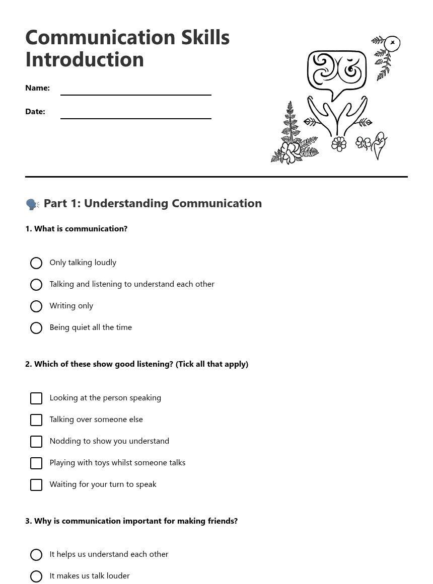 Communication Skills Introduction worksheet preview