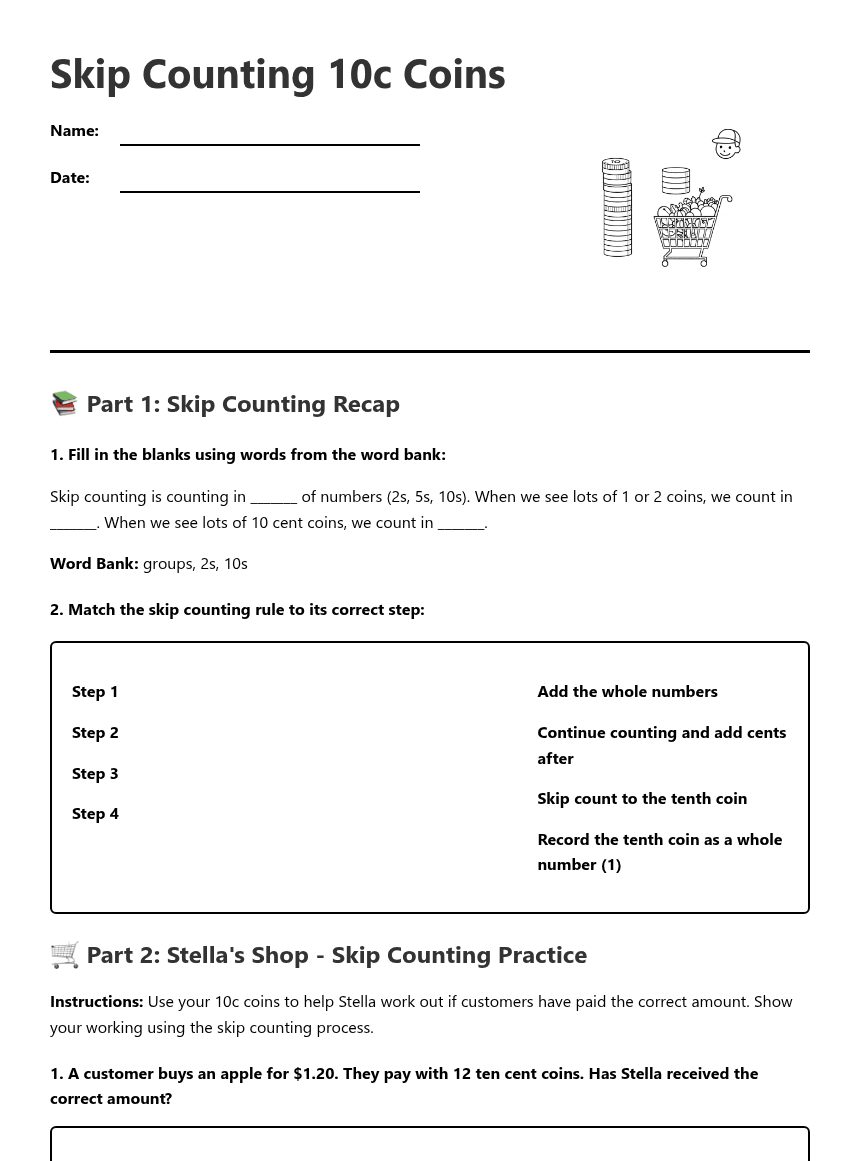 Skip Counting 10c Coins worksheet preview